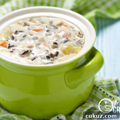 Bowl of chicken wild rice soup