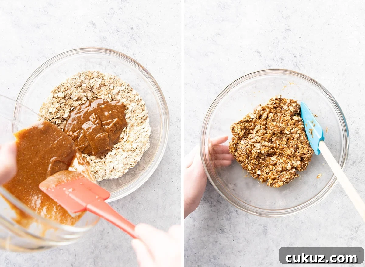 Combining wet and dry ingredients to make cookie dough