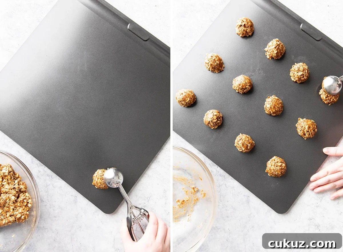Scooping dough onto baking sheet