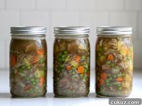 Home Canned Beef Pot Pie Filling Jars