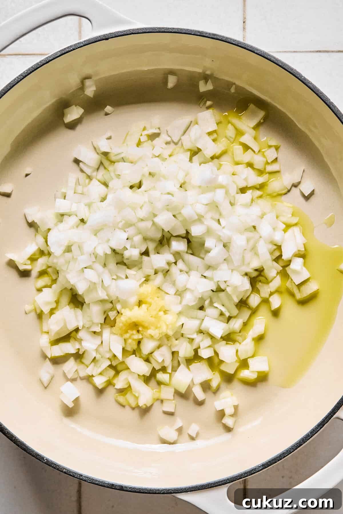 The onions and garlic in a large pan with olive oil.