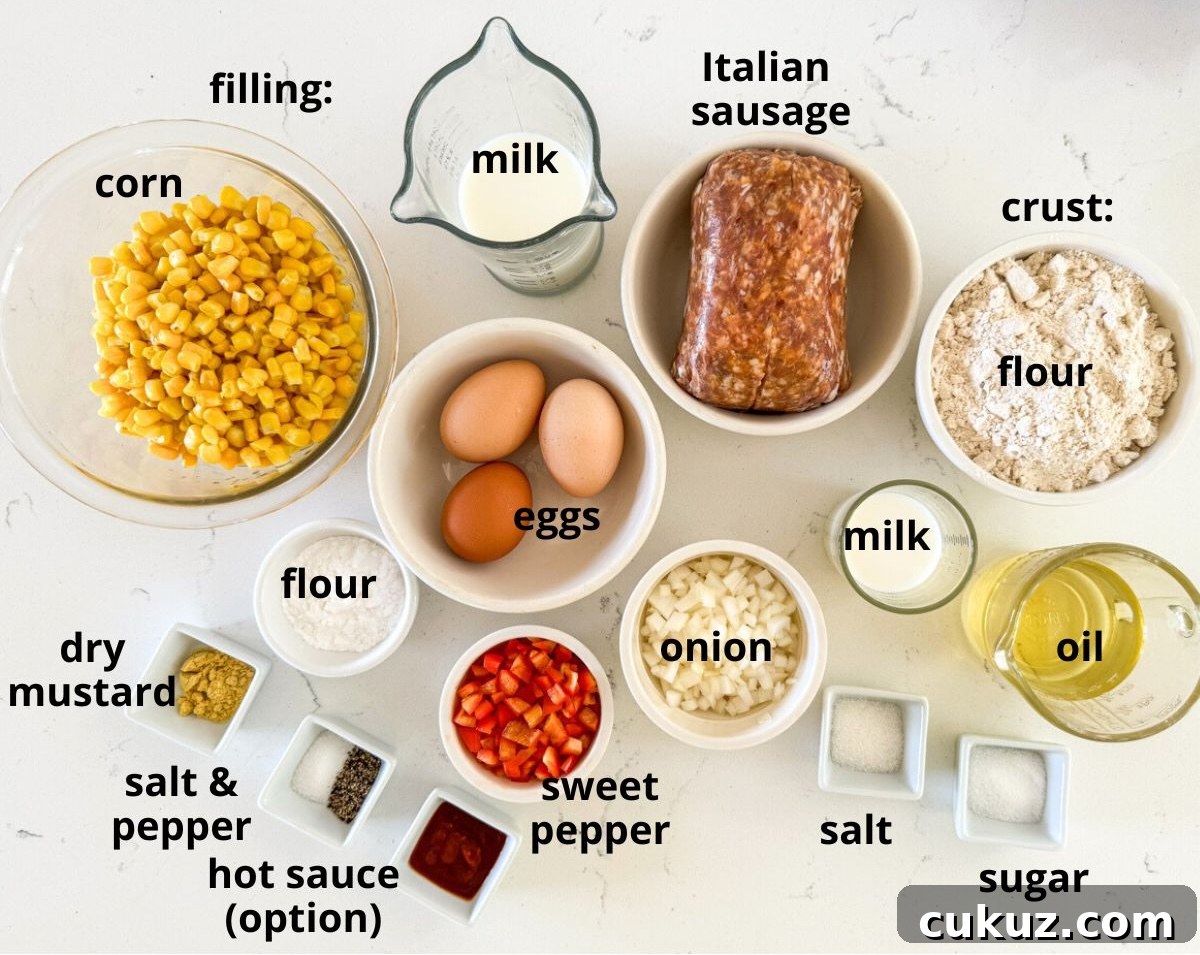 Sausage and Corn Pie with Quick Press‑In Pan Crust 3 sausage pie ingredients