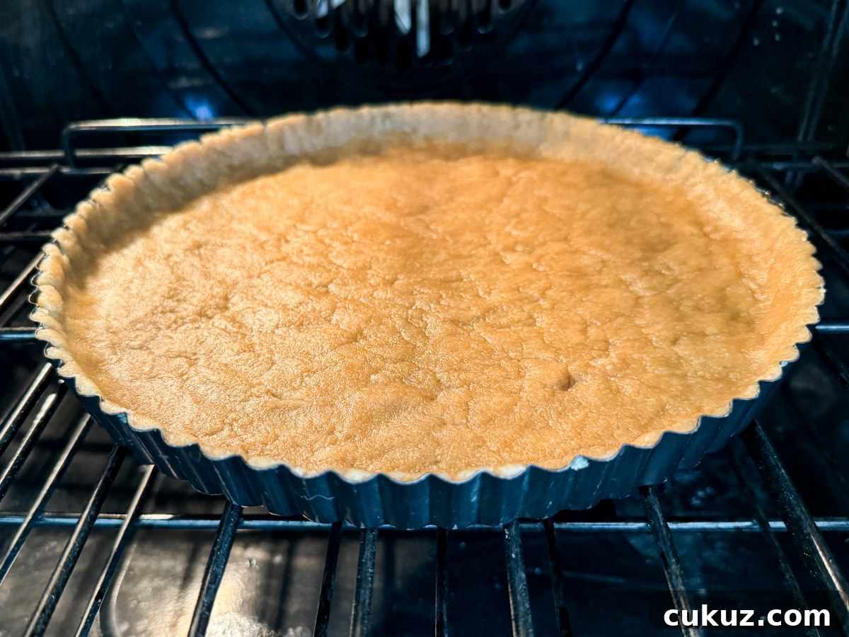 Sausage and Corn Pie with Quick Press‑In Pan Crust 6 baking crust in oven