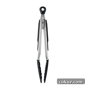 oxo 9 inch tongs with silicone ends.