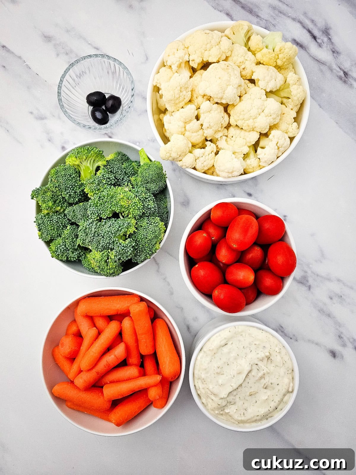 Ingredients needed for veggie snowman