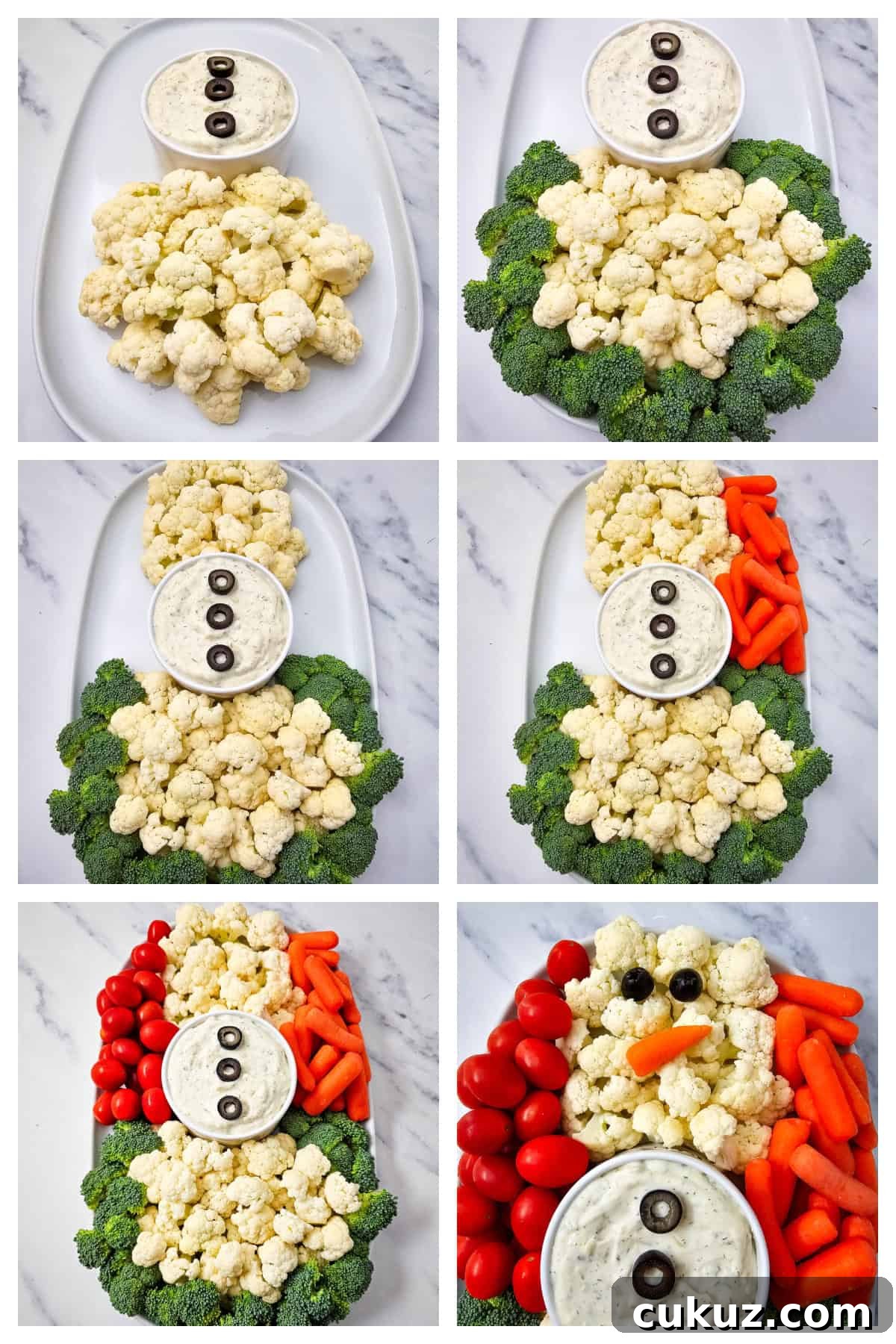 how to build a snowman veggie platter