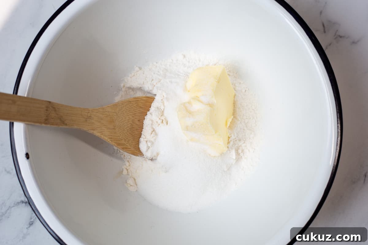 Ingredients for the shortbread crust for old-fashioned lemon squares.