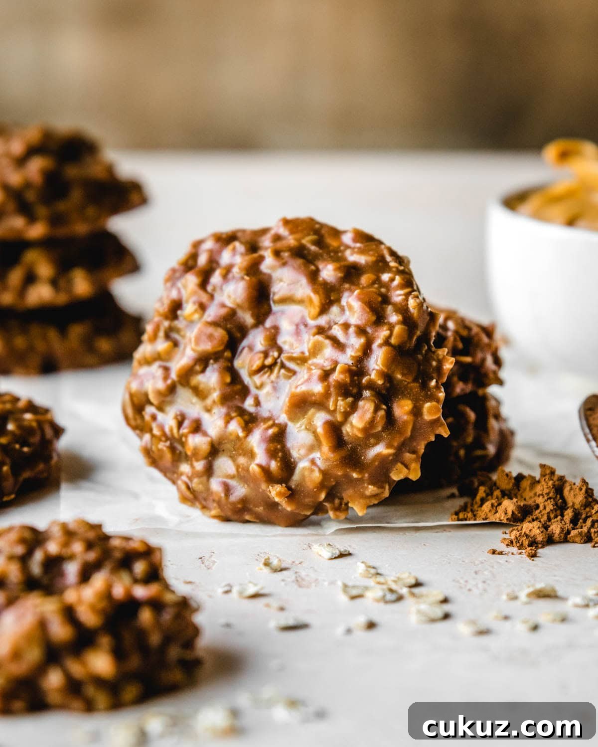 No bake cookies are chocolatey and peanut buttery.