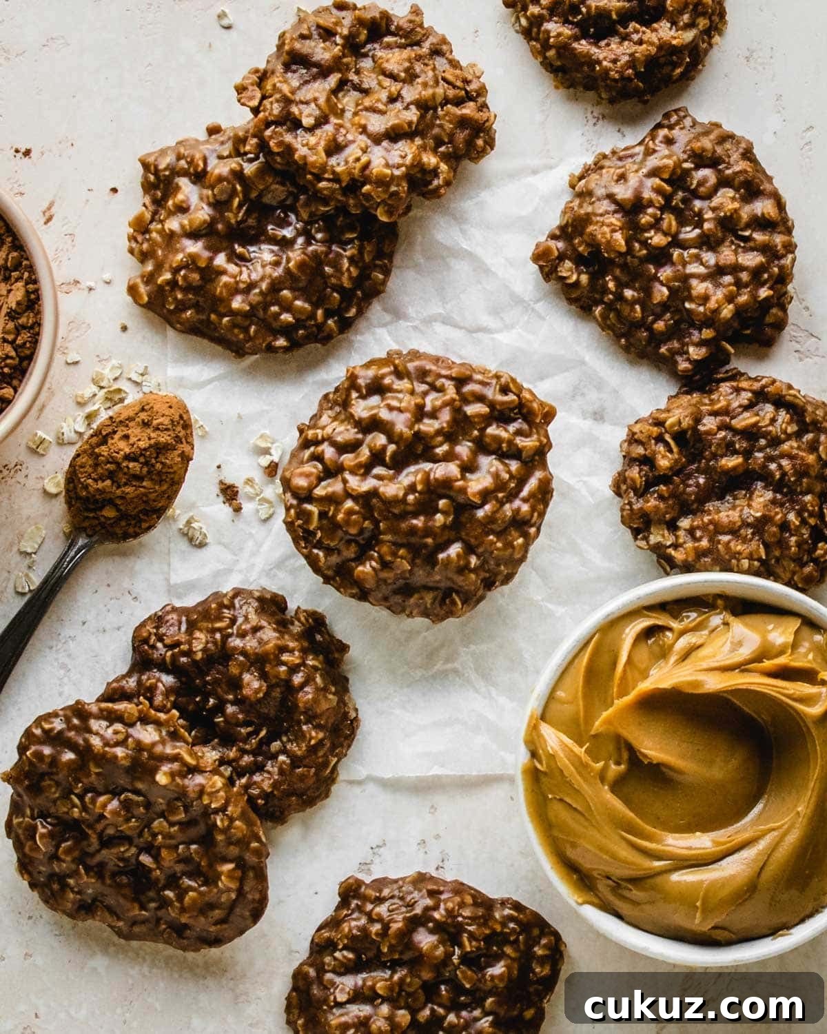 No bake cookies made with peanut butter and oats.
