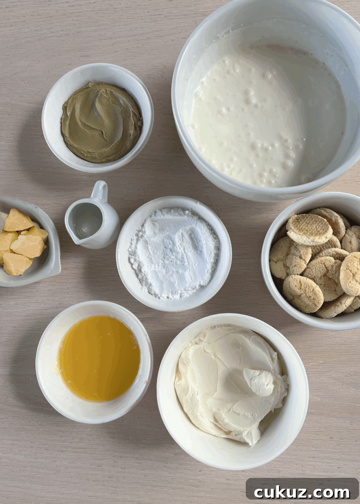 Ingredients for pistachio cheesecake bites.
