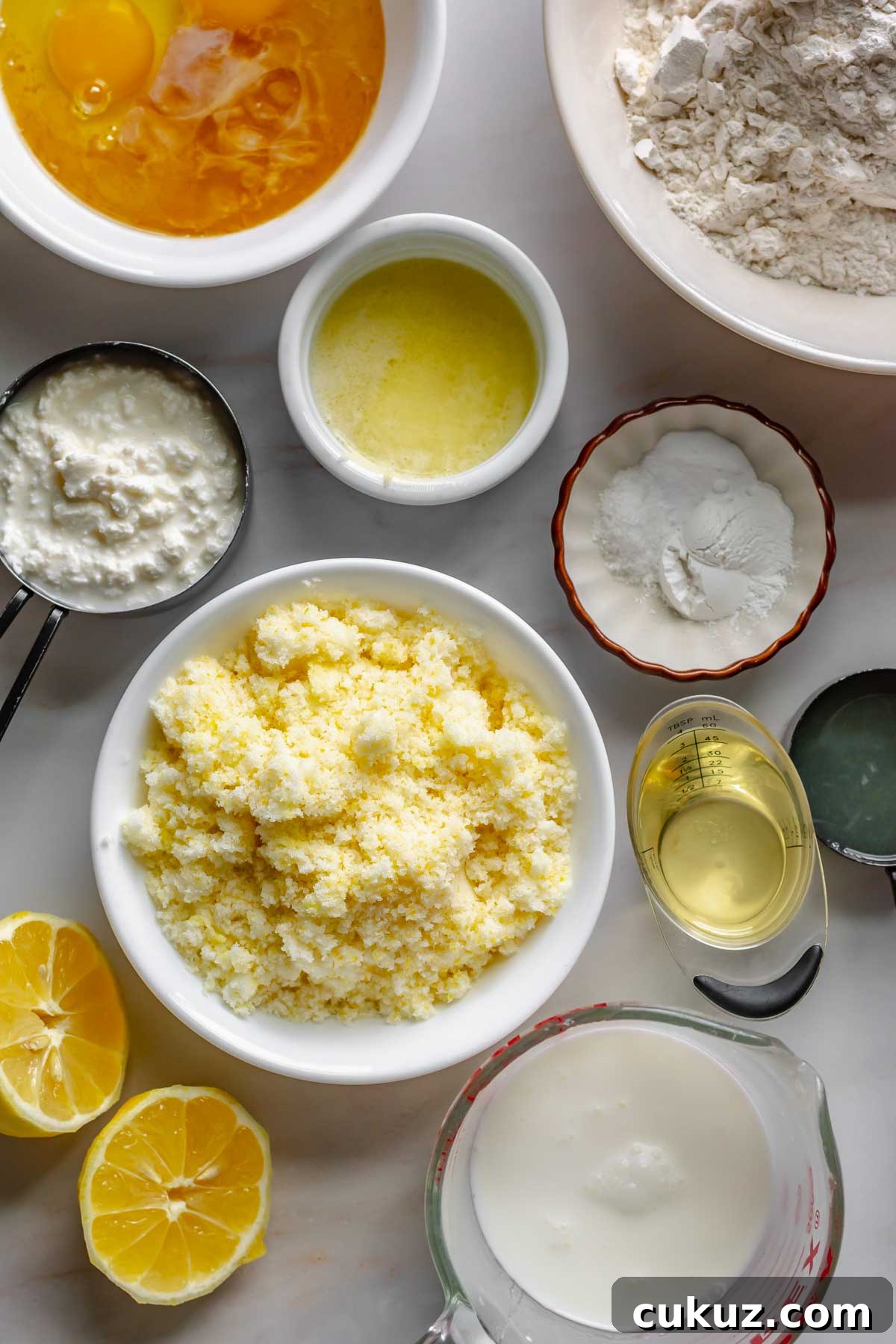 Ingredients for the lemon ricotta cake.