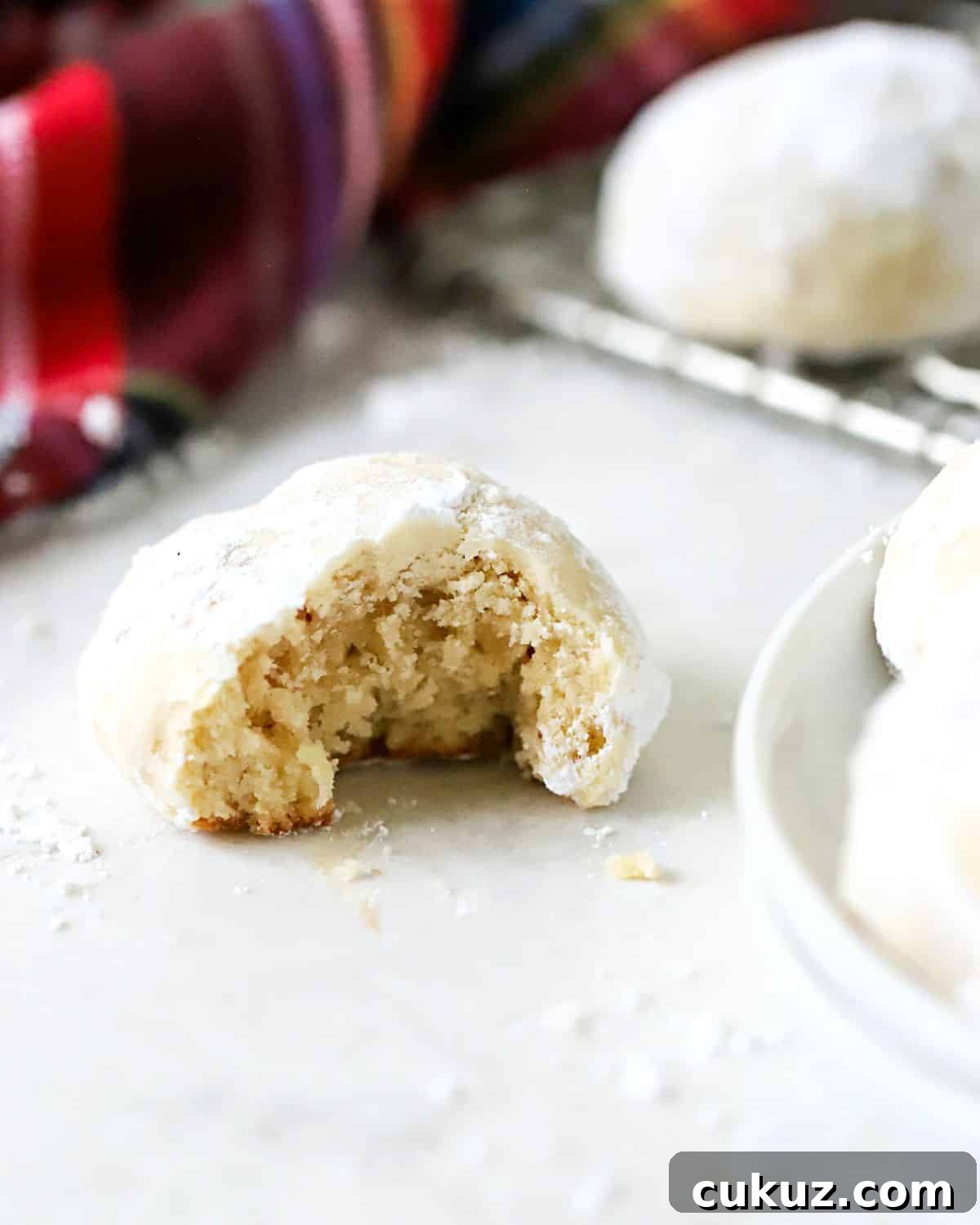 Classic Snowball Cookies Recipe for Perfect Holiday Cookies 8 A Italian Wedding Cookies with a bite out of it.