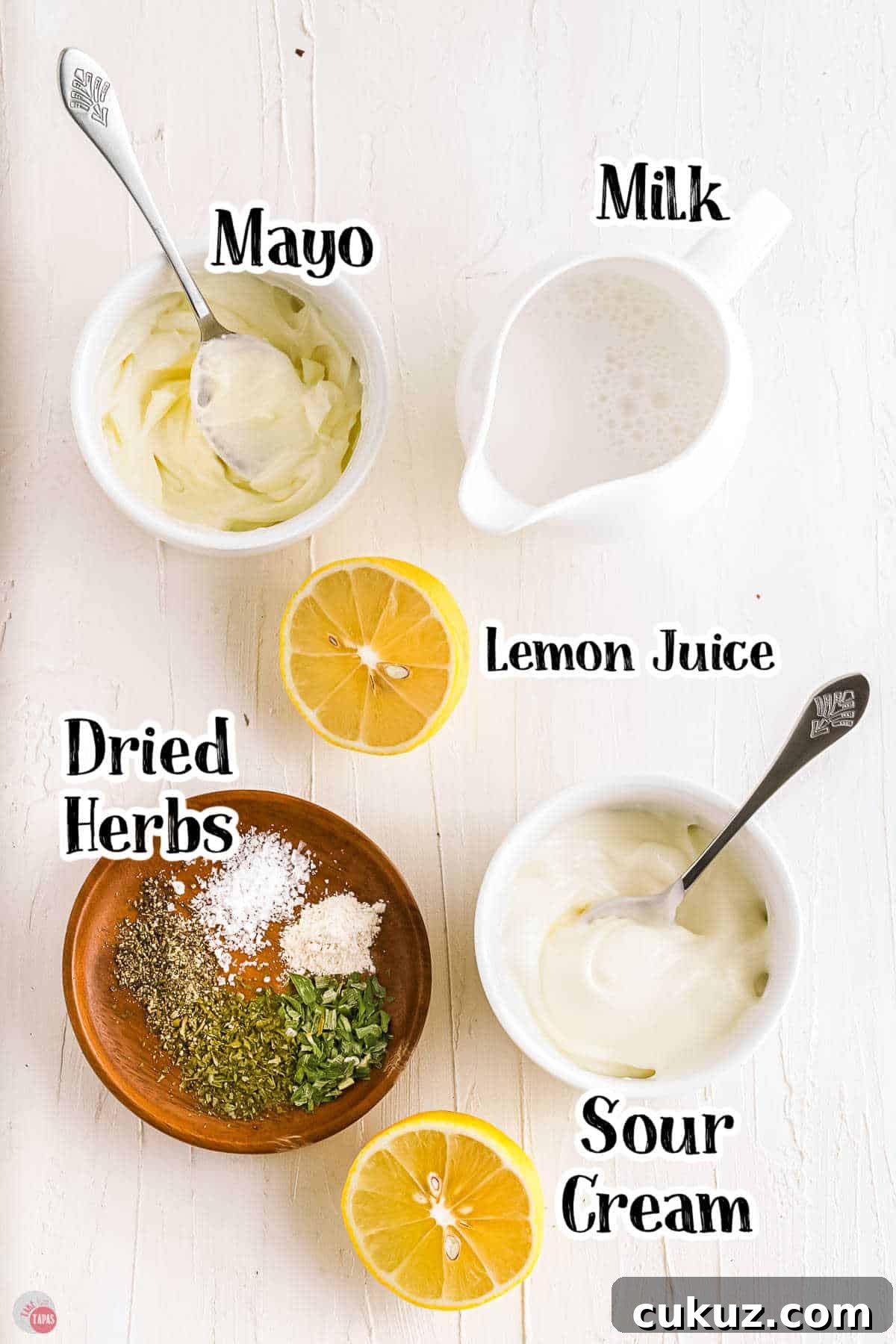 labeled picture of dressing ingredients