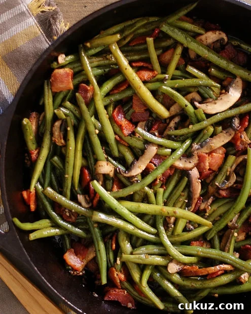sauteed green beans with bacon and mushrooms