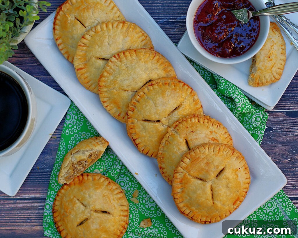 Sausage & Cream Cheese Handpies ready to serve on a platter