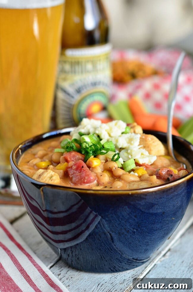 bowl of Easy Buffalo Chicken White Bean Chili