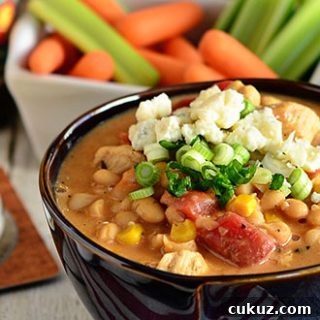 Buffalo Chicken White Chili recipe at TidyMom.net
