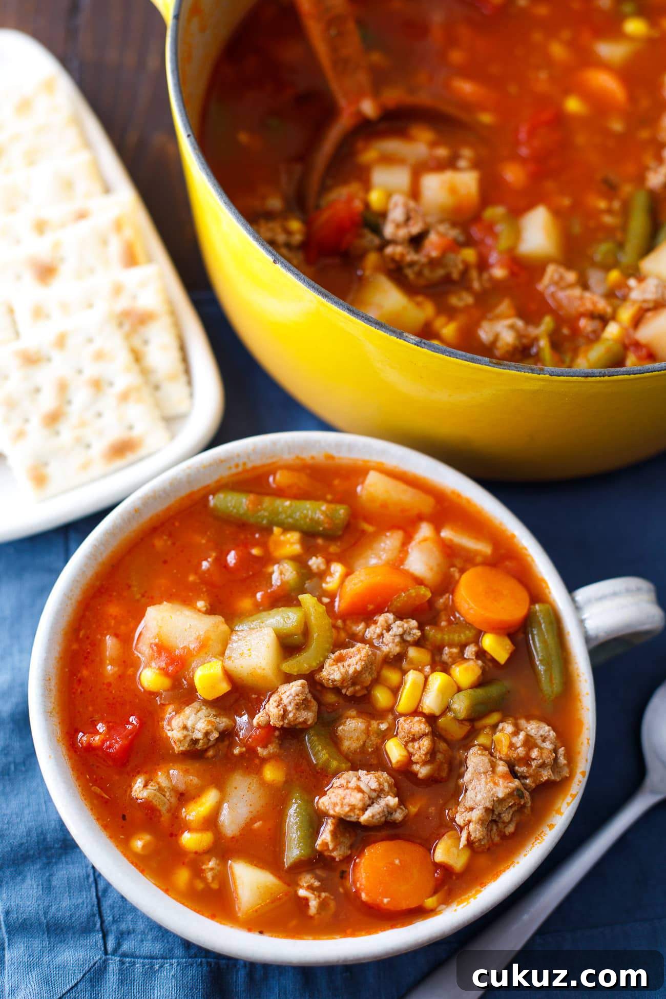 overhead shot of stew in a bowl