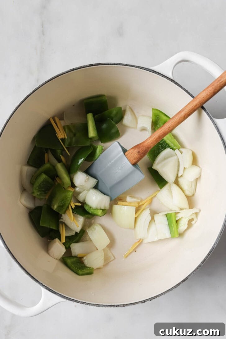 Sauteing vegetables for Honey Ginger Chicken.
