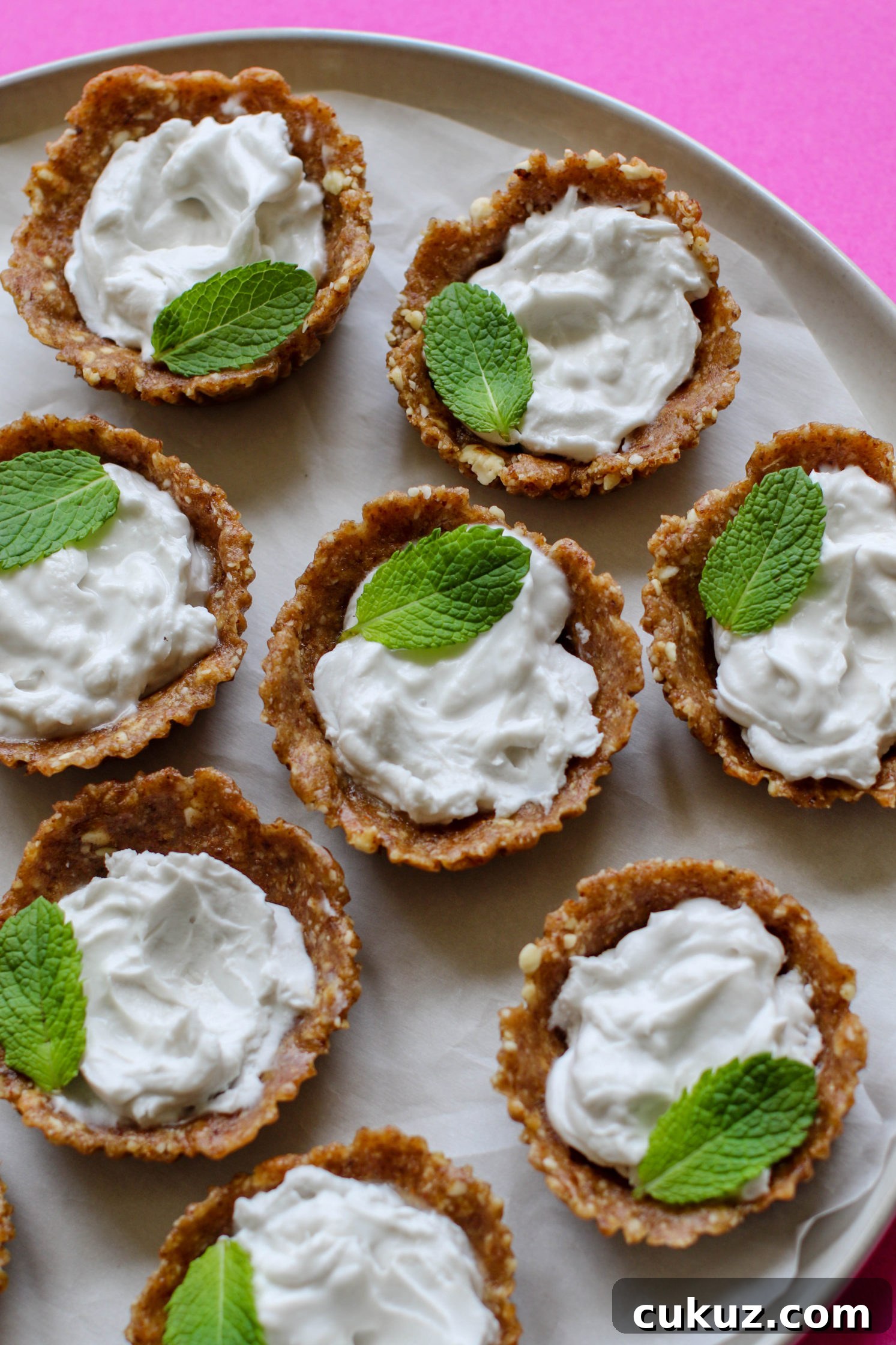 No-Bake tart crusts filled with coconut cream and fresh mint by Flora & Vino