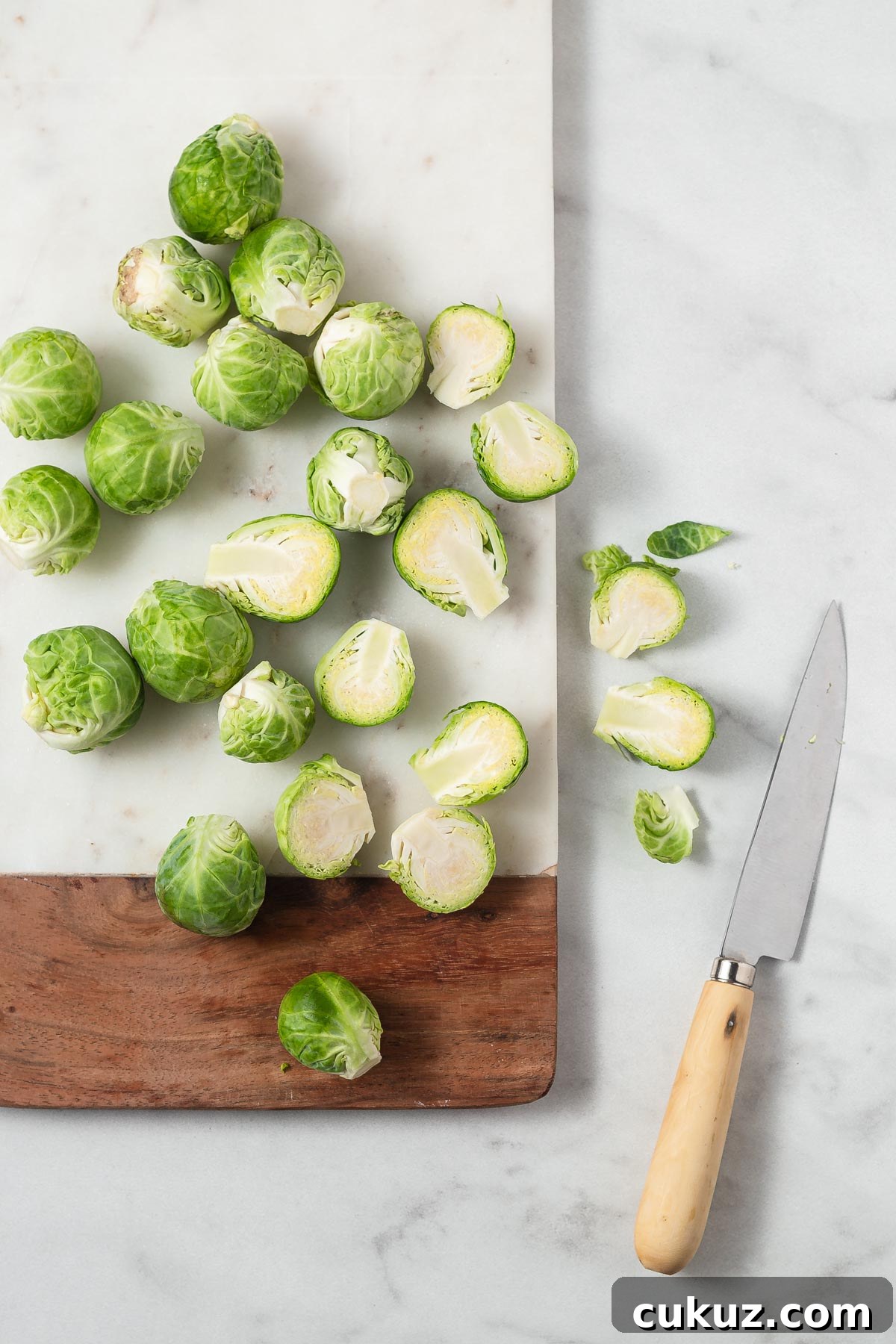 Crispy Air Fryer Brussels Sprouts with Balsamic Glaze 4 trimmed and cut brussel sprouts