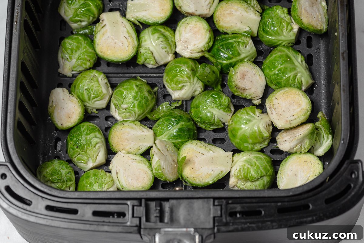 Crispy Air Fryer Brussels Sprouts with Balsamic Glaze 5 brussel sprouts in the air fryer