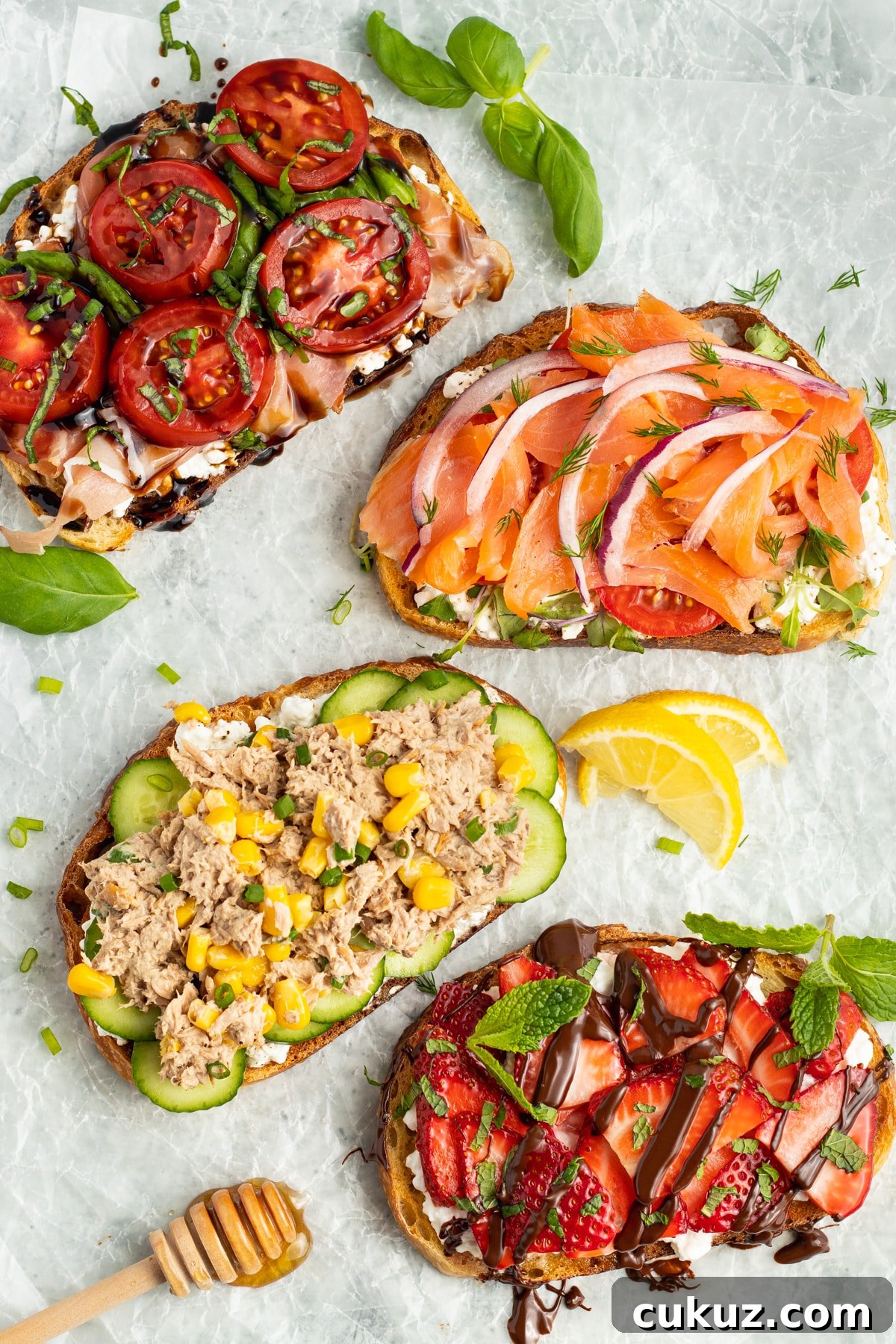 Picture of 4 cottage cheese toasts. 