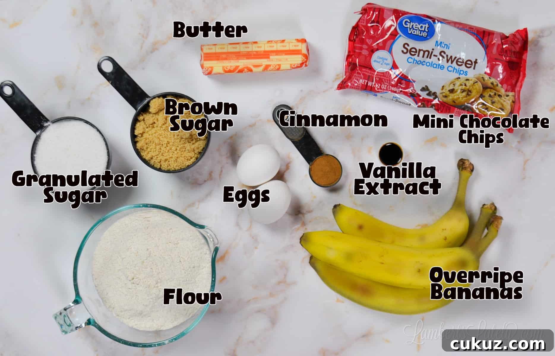 ingredients for banana bread chocolate chip cookies.