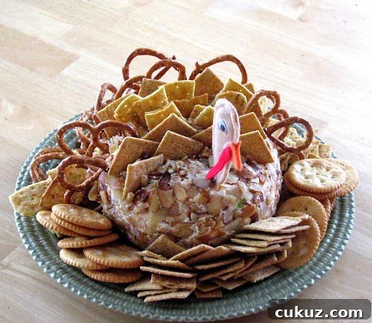 turkey cheese ball on green plate