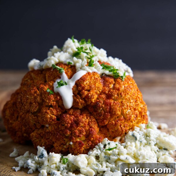 Cauliflower with lots of blue cheese crumbles and dressing.