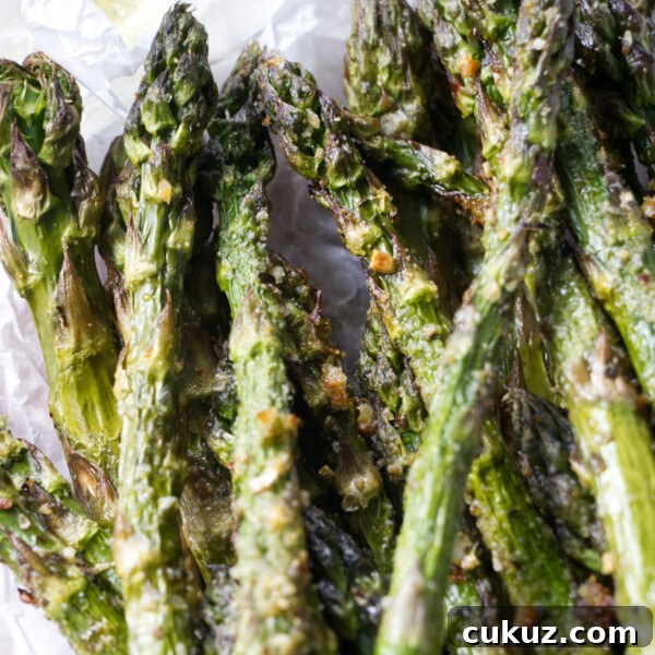 Asparagus on a serving board.