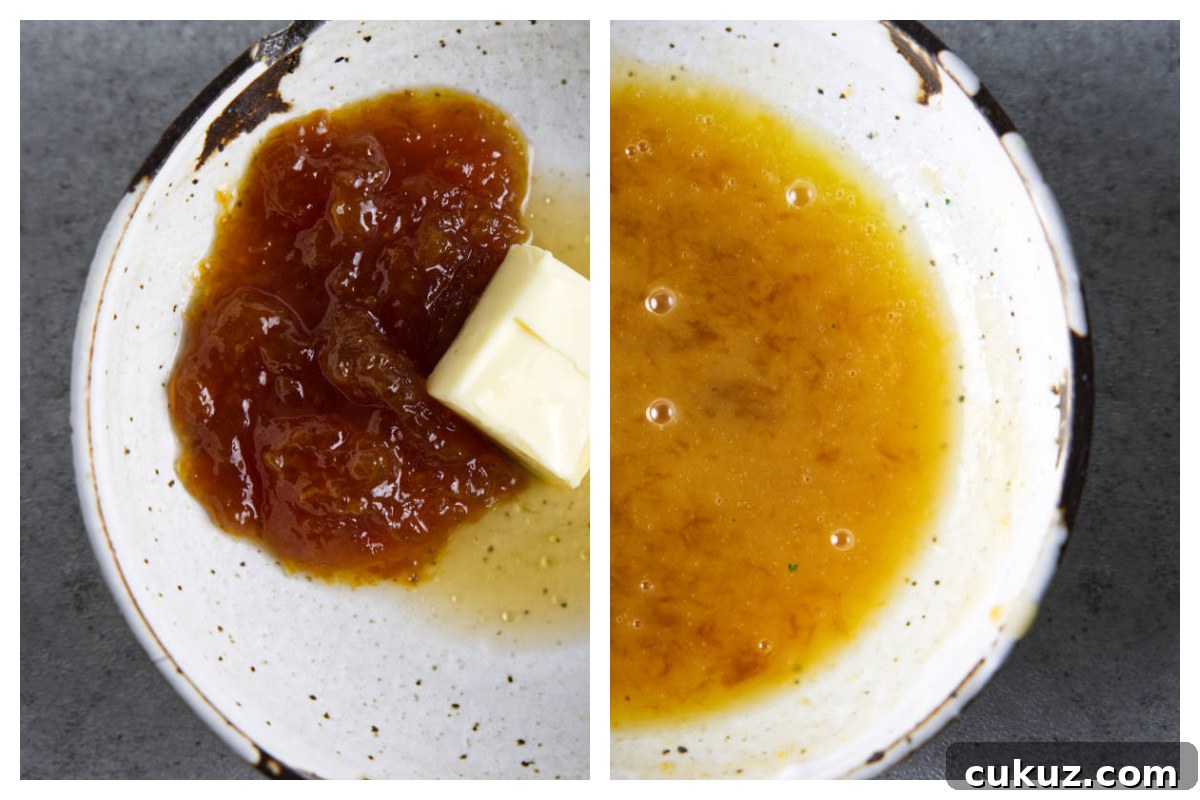 Making the glaze for the smoked carrots, combining ingredients in a bowl.