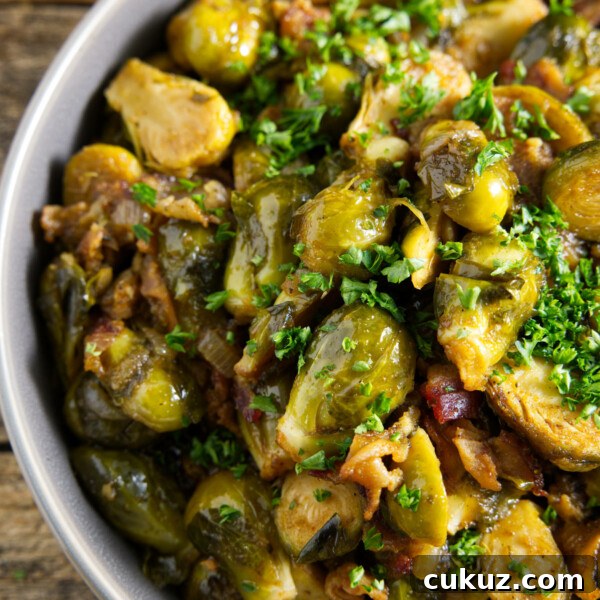brussels sprouts with bacon in a bowl