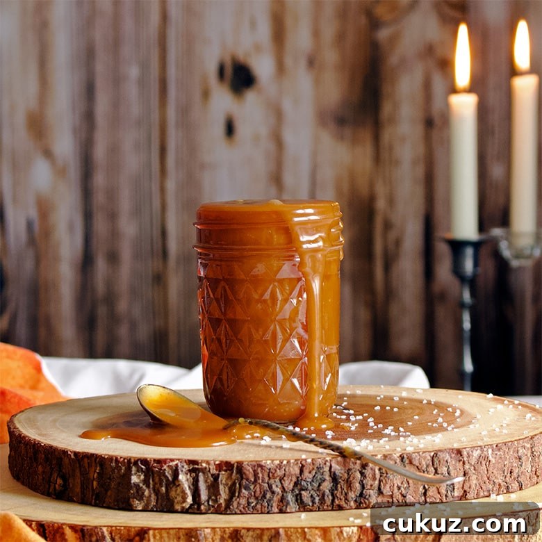 A jar of salted caramel rum sauce.