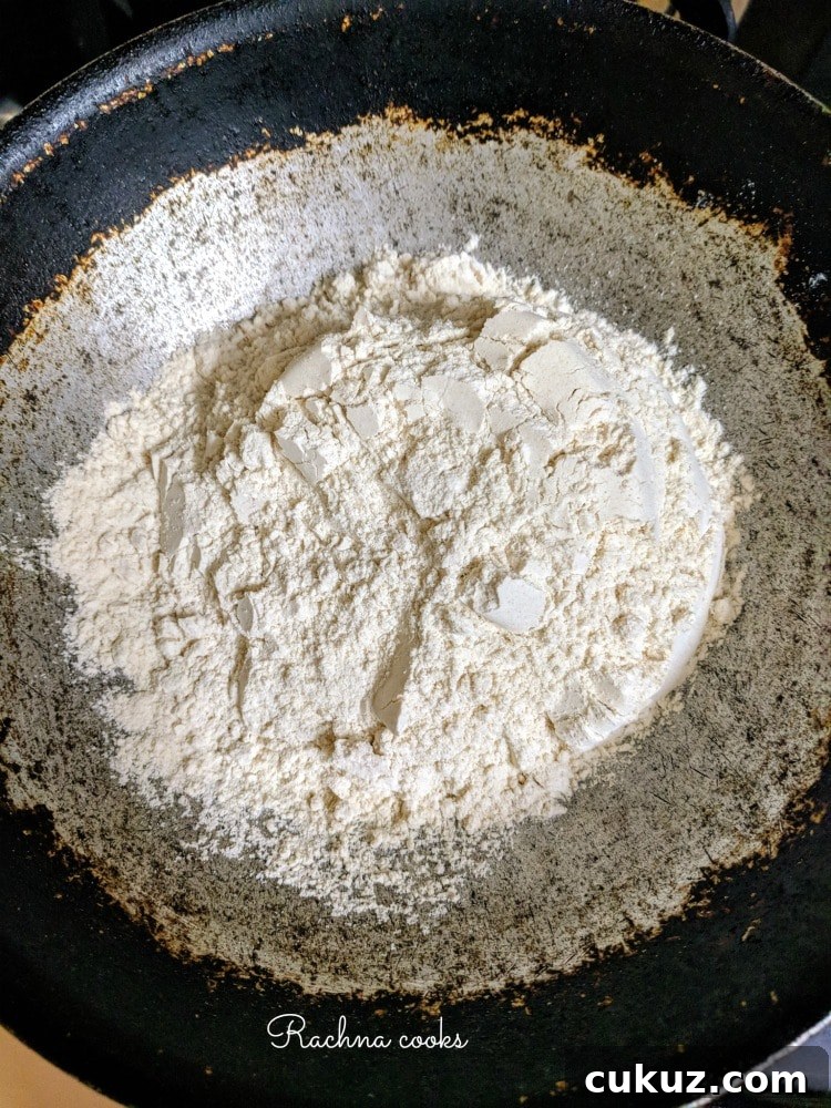 wholewheat flour in a wok