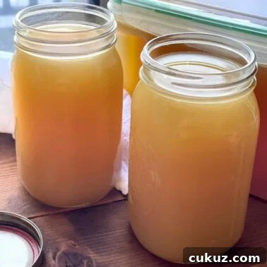 Instant Pot Country-Style Ribs with Tender, Fall-Off-the-Bone Results 10 Two large glass jars filled with homemade turkey stock, sitting on a wooden surface with a kitchen backdrop.