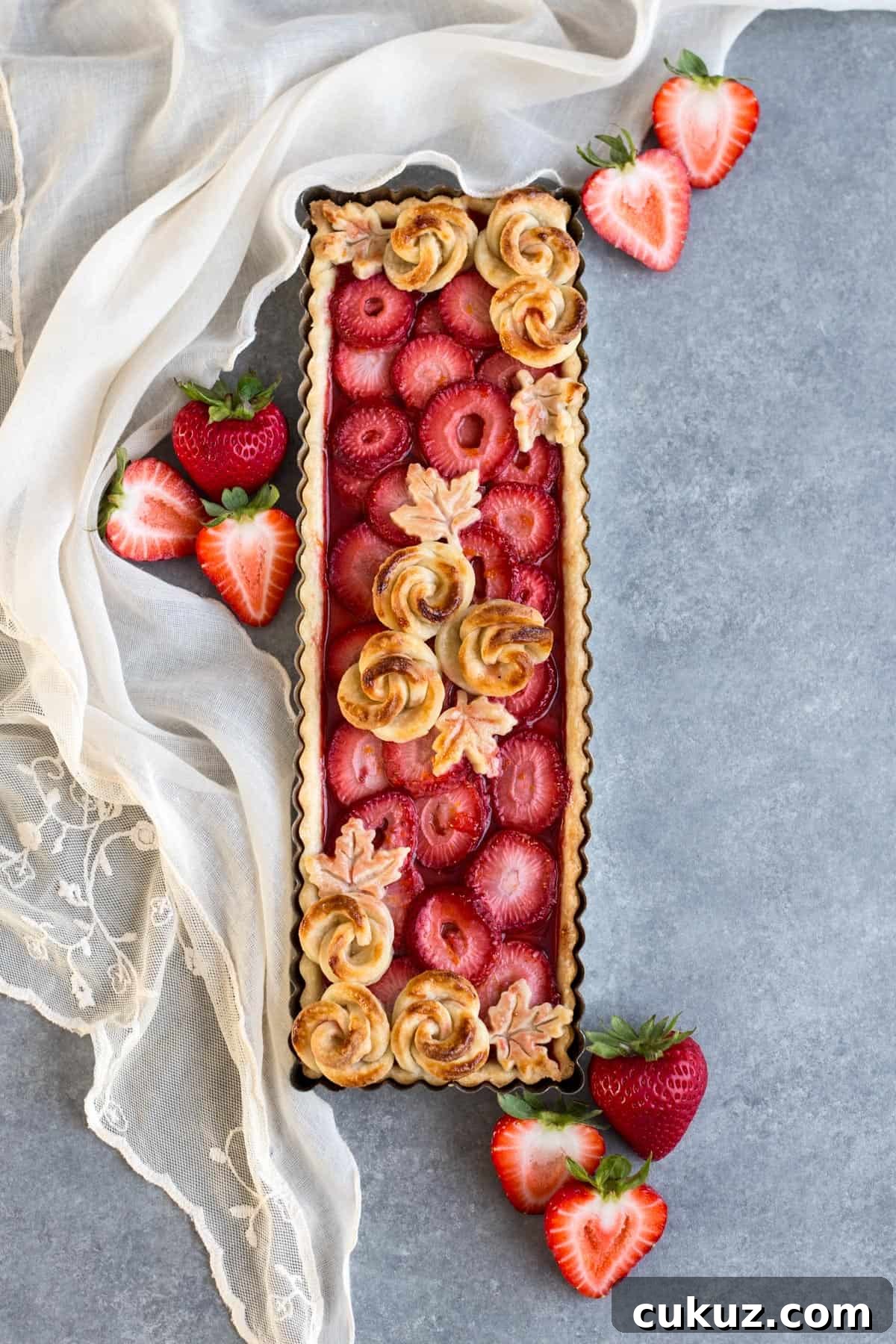 Strawberry Rose Tart, baked and decorated