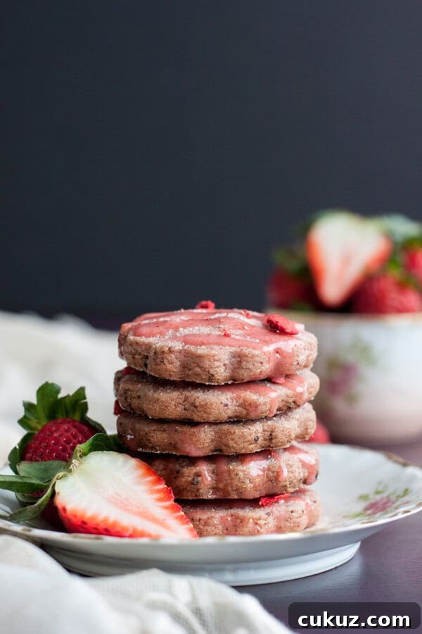 A stack of Strawberry Shortbread Cookies
