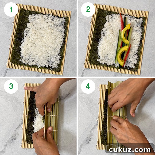 step by step picture collage showing how to make vegan sushi