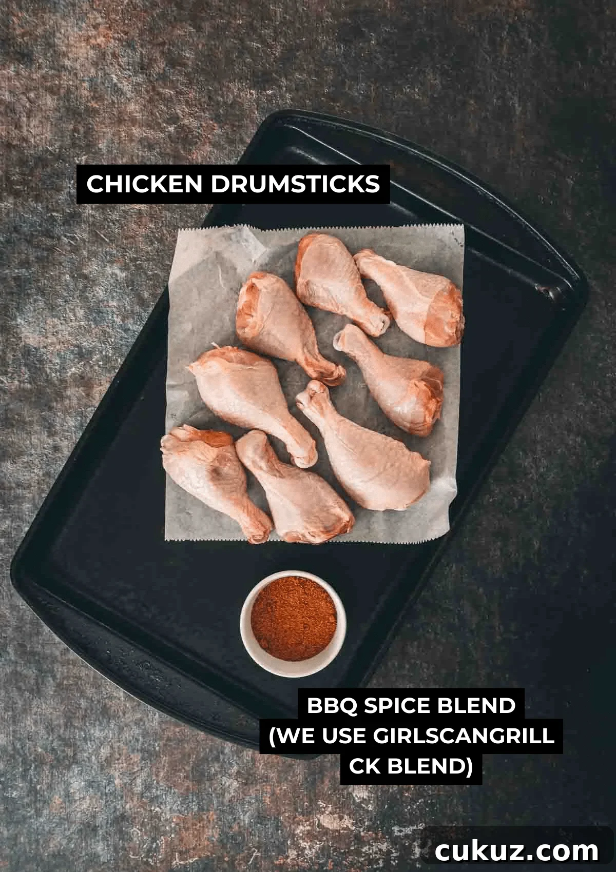 Ingredients for this chicken drumstick recipe.