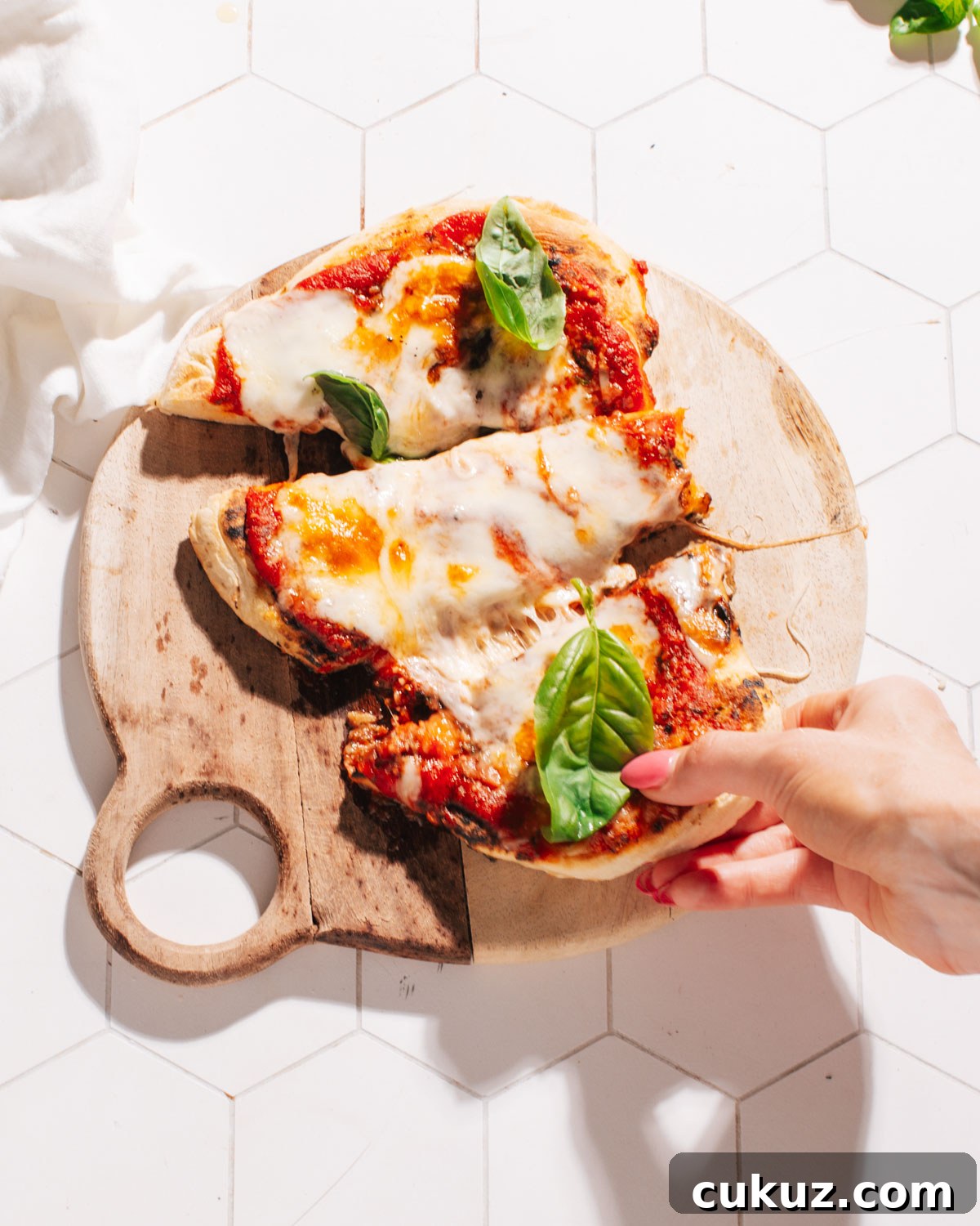 Flatbread Pizza on wooden plate