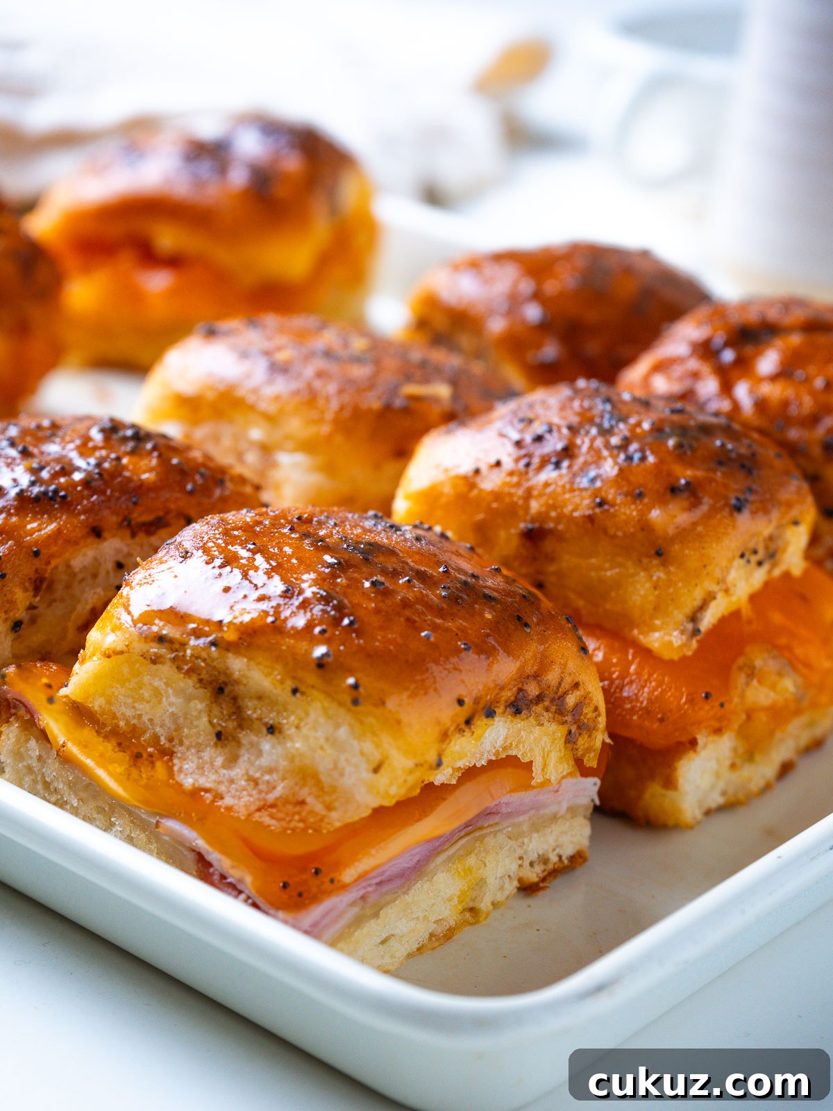 Ham and cheese sliders fresh from the oven.