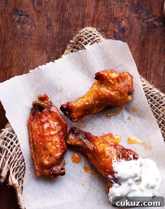 Crispy baked buffalo chicken wings.