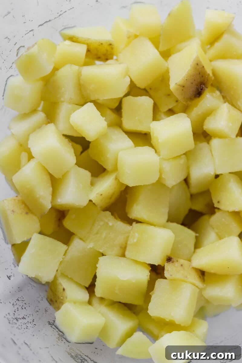 Cooked potatoes in a bowl.