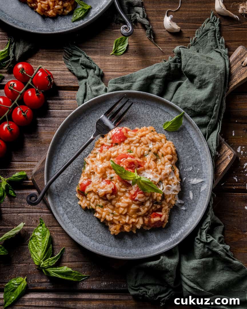 Creamy Tomato and Basil Risotto Recipe — Classic Italian Risotto 2 Cherry Tomato Garlic Basil Risotto