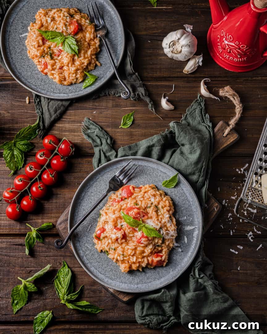 Creamy Tomato and Basil Risotto Recipe — Classic Italian Risotto 4 Cherry Tomato Garlic Basil Risotto