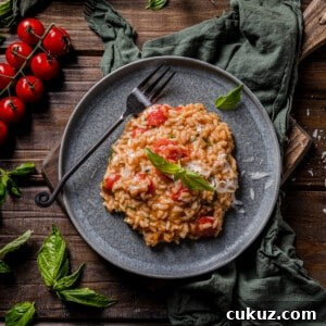 Creamy Tomato and Basil Risotto Recipe — Classic Italian Risotto 6 Cherry Tomato Garlic Basil Risotto