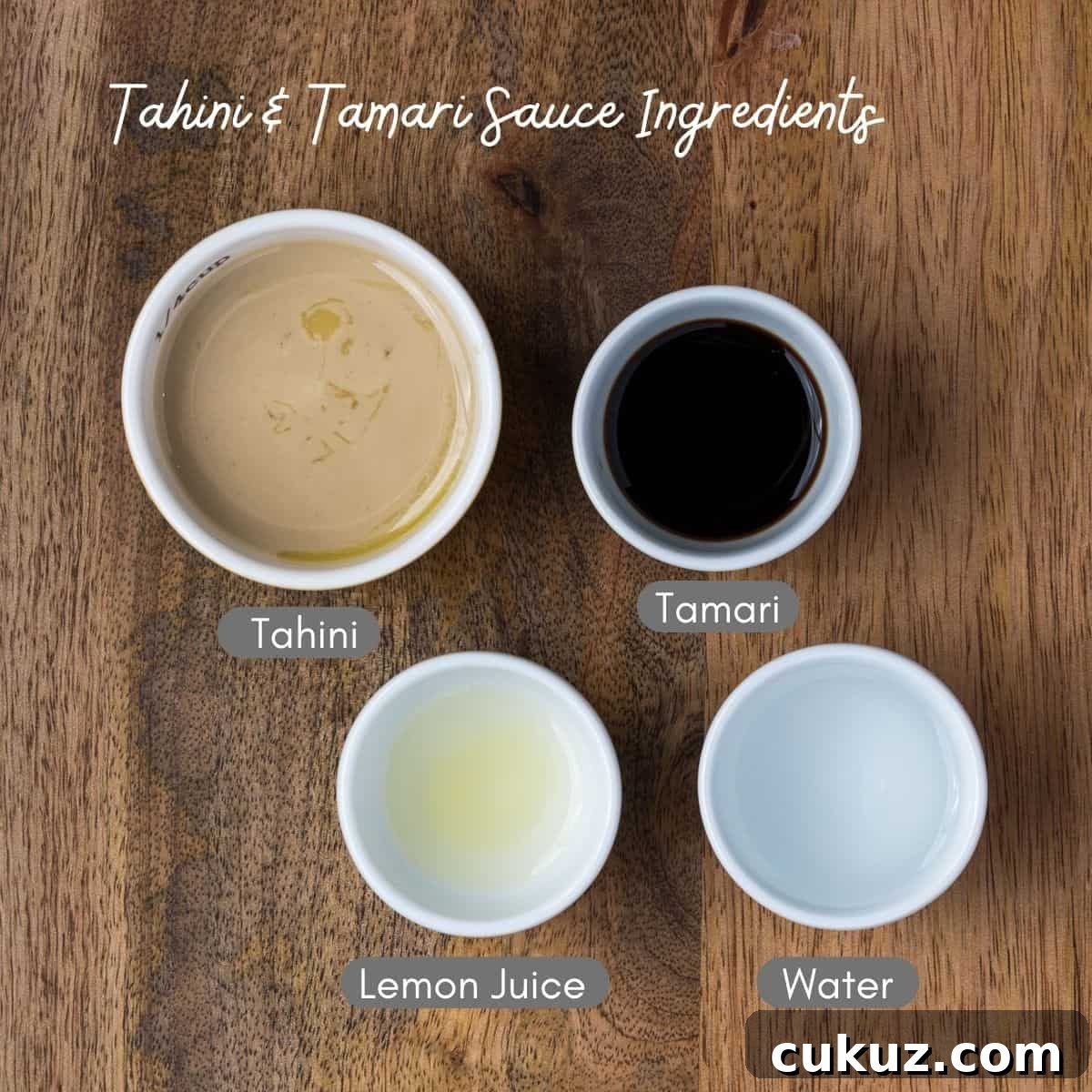 Photo showing the ingredients for Tahini Tamari Sauce.