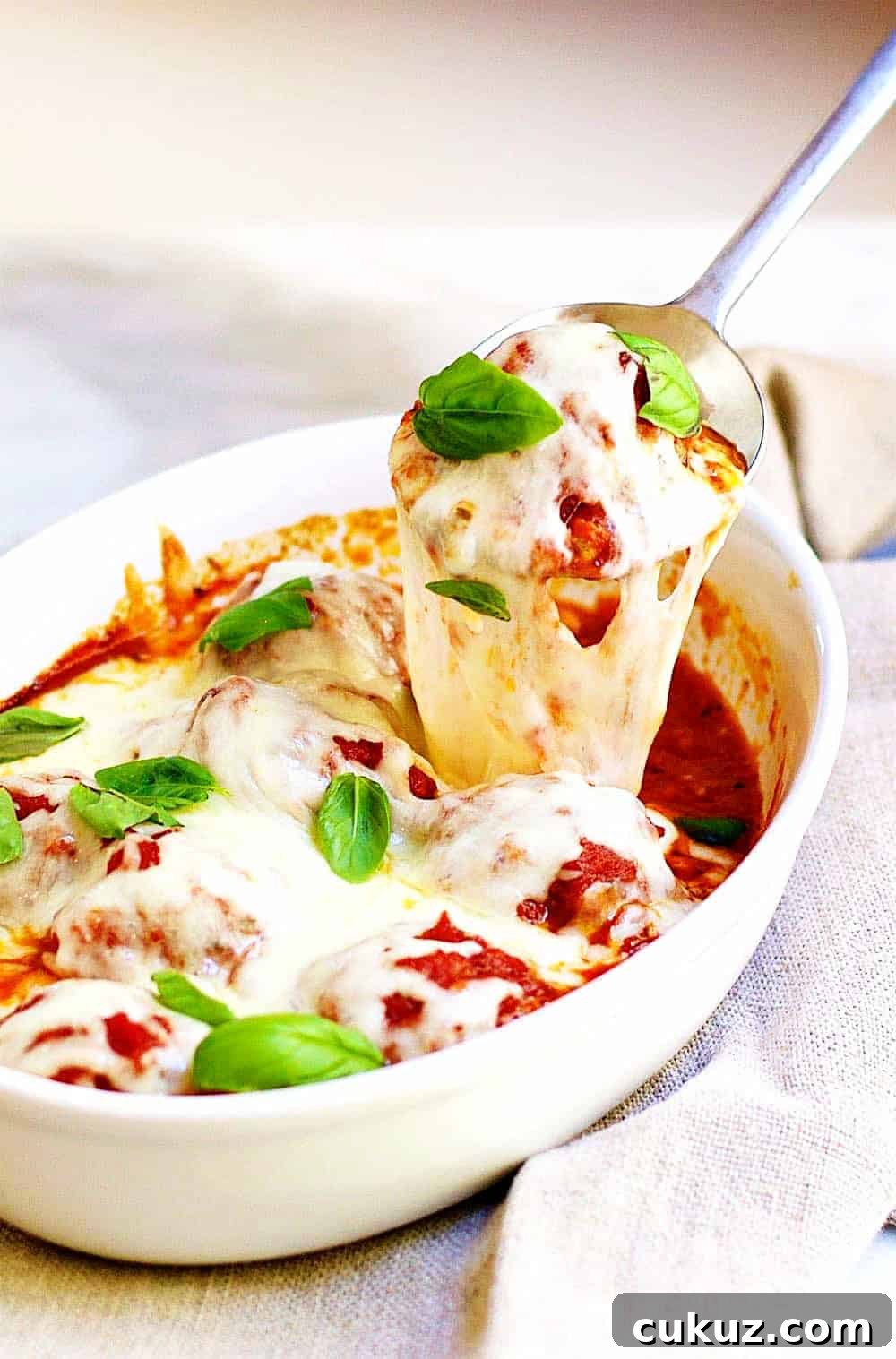 Serving Baked Italian Meatballs