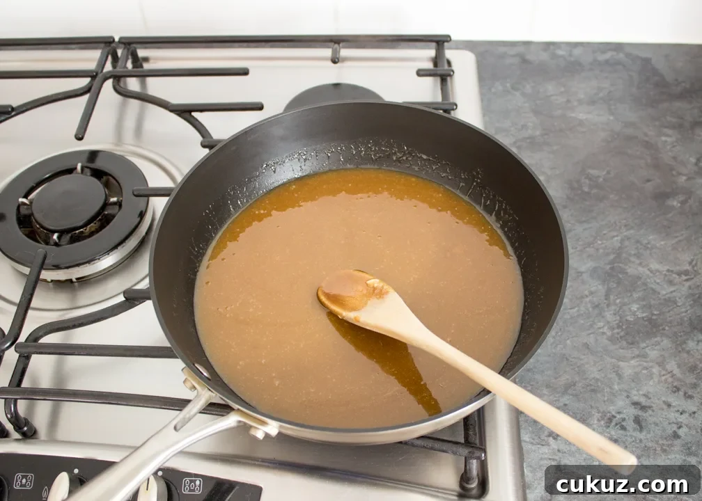 Caramel in a pan on the hob